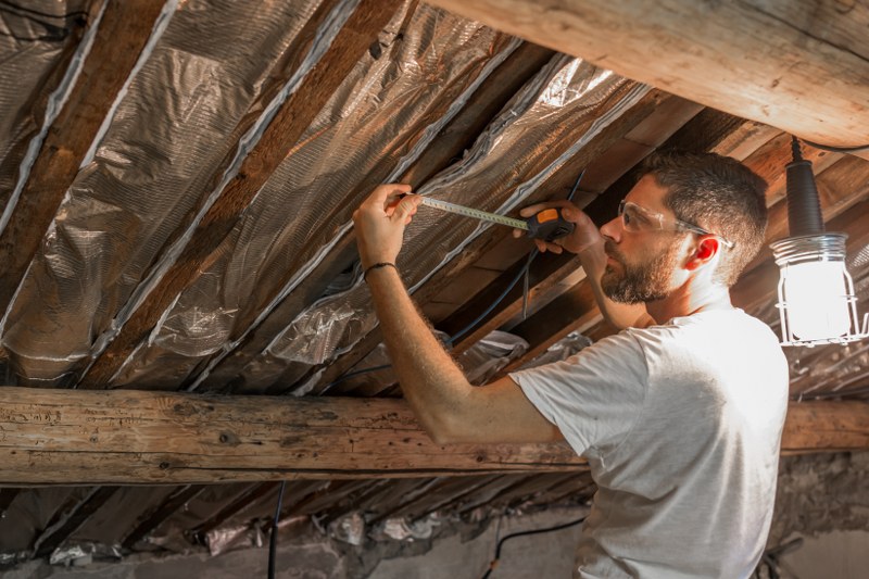 man working in home attic