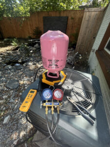 refrigerant refill in client backyard